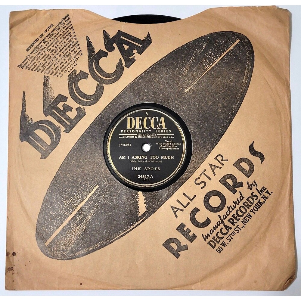 Ink Spots 78 RPM "Am I Asking Too Much / Recess In Heaven" Decca V+ 1948 Pop